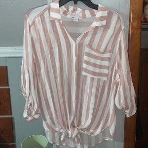 Medium white and pink striped blouse